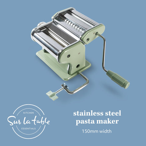 Sur La Table close-up of stainless steel rollers and adjustment dial for precise thickness control