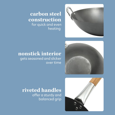 Sur La Table wok in use with vegetables being tossed demonstrating quick high-heat cooking
