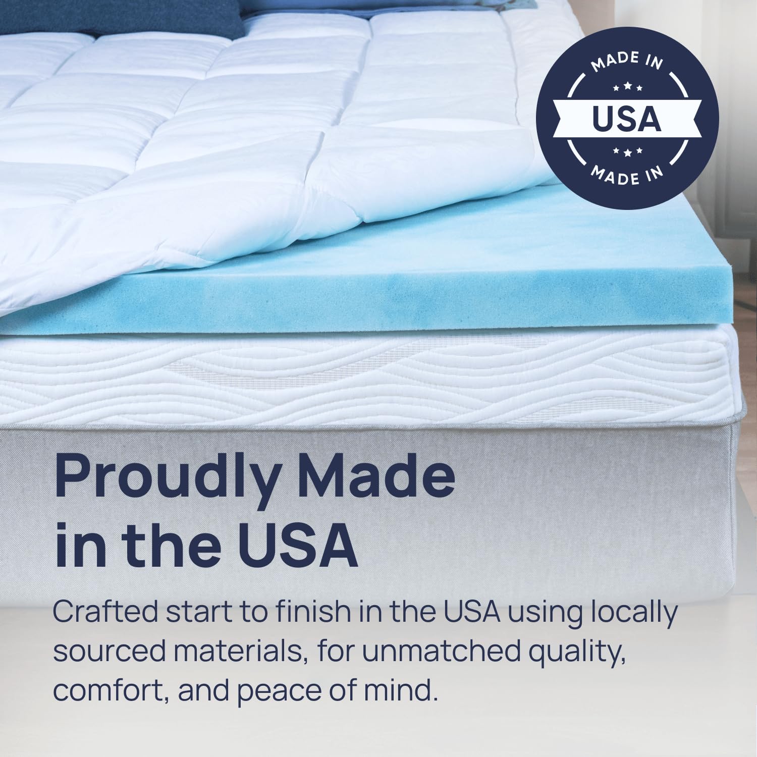 Sure2Sleep topper on mattress in bedroom scene showing immediate comfort upgrade