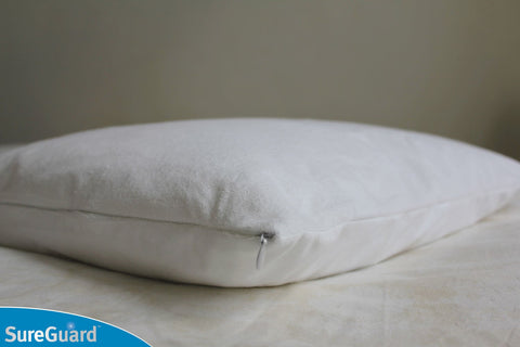SureGuard close-up of cotton terry texture preserving pillow comfort benefit