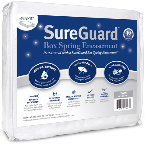 SureGuard twin front view showing full six-sided protection and neat fit