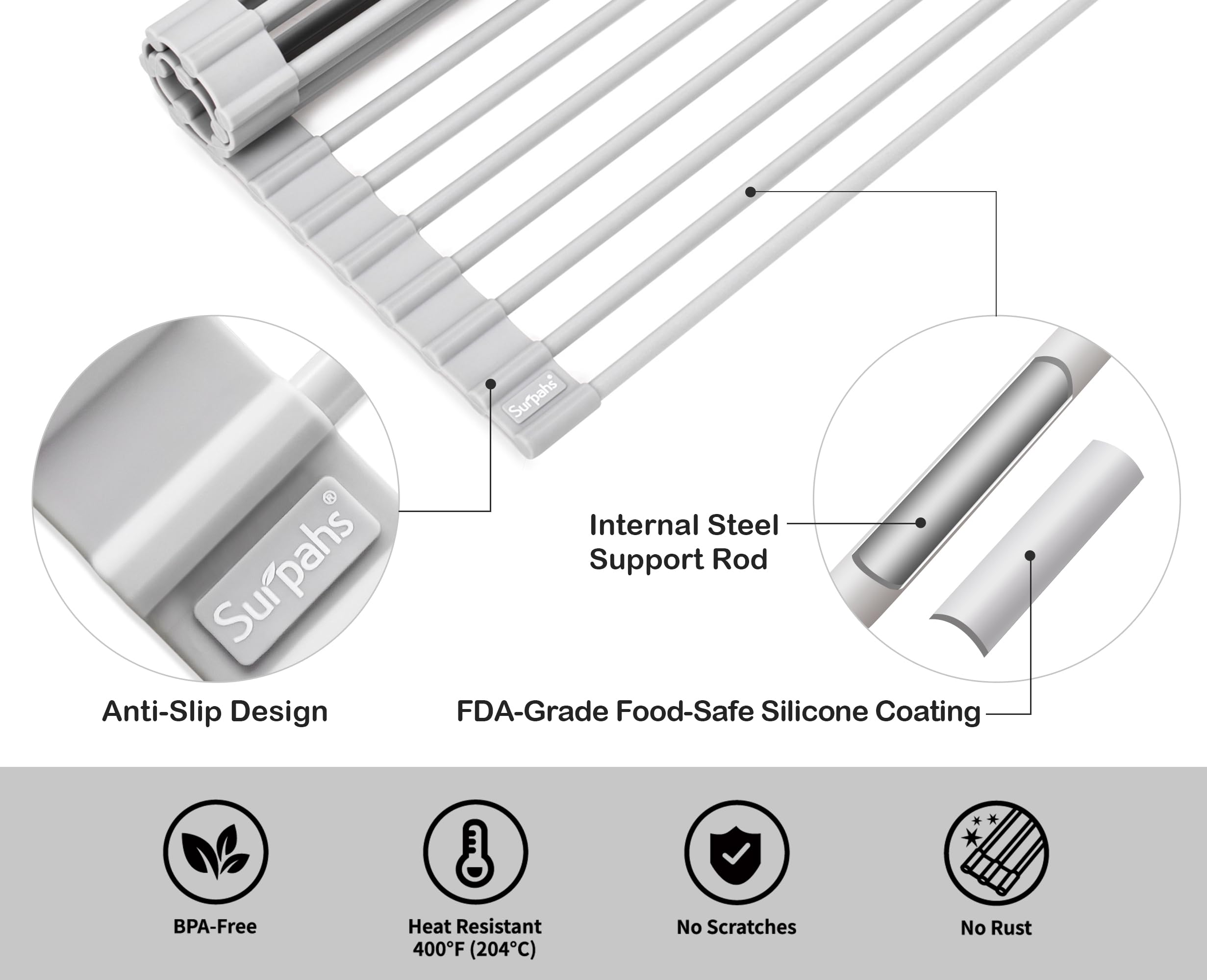 Surpahs placed front-to-back over sink demonstrating versatile fit