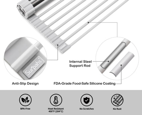 Surpahs placed front-to-back over sink demonstrating versatile fit