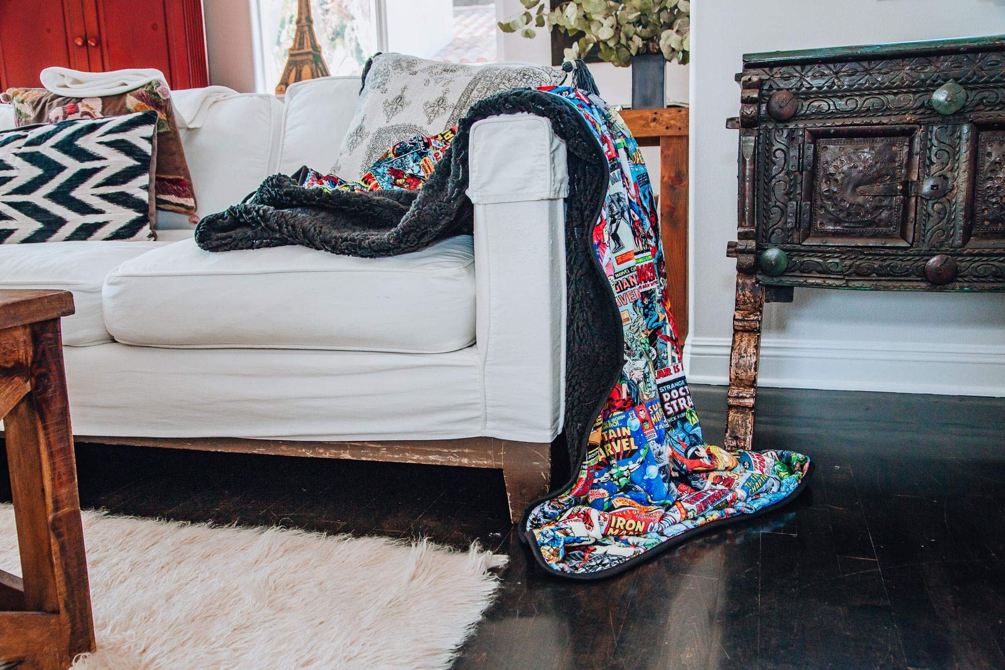 Surreal Entertainment blanket on sofa showing full 54 x 72 size, generous coverage
