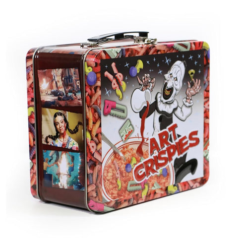 Surreal Entertainment handle and latch of Terrifier tin for easy carry and secure closure