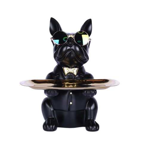 suruim front view of French Bulldog tray showing tray and posture for organized entryway