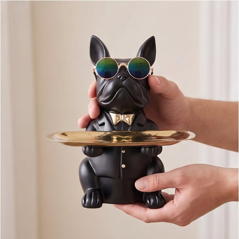 suruim French Bulldog tray on office desk organizing clips and USB drives