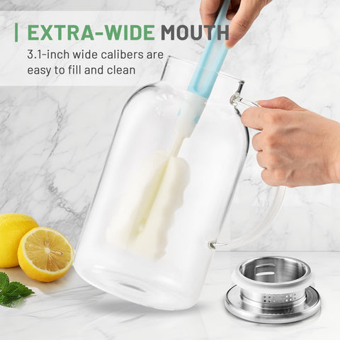 SUSTEAS pitcher filled with iced tea on table showing presentation benefit for entertaining