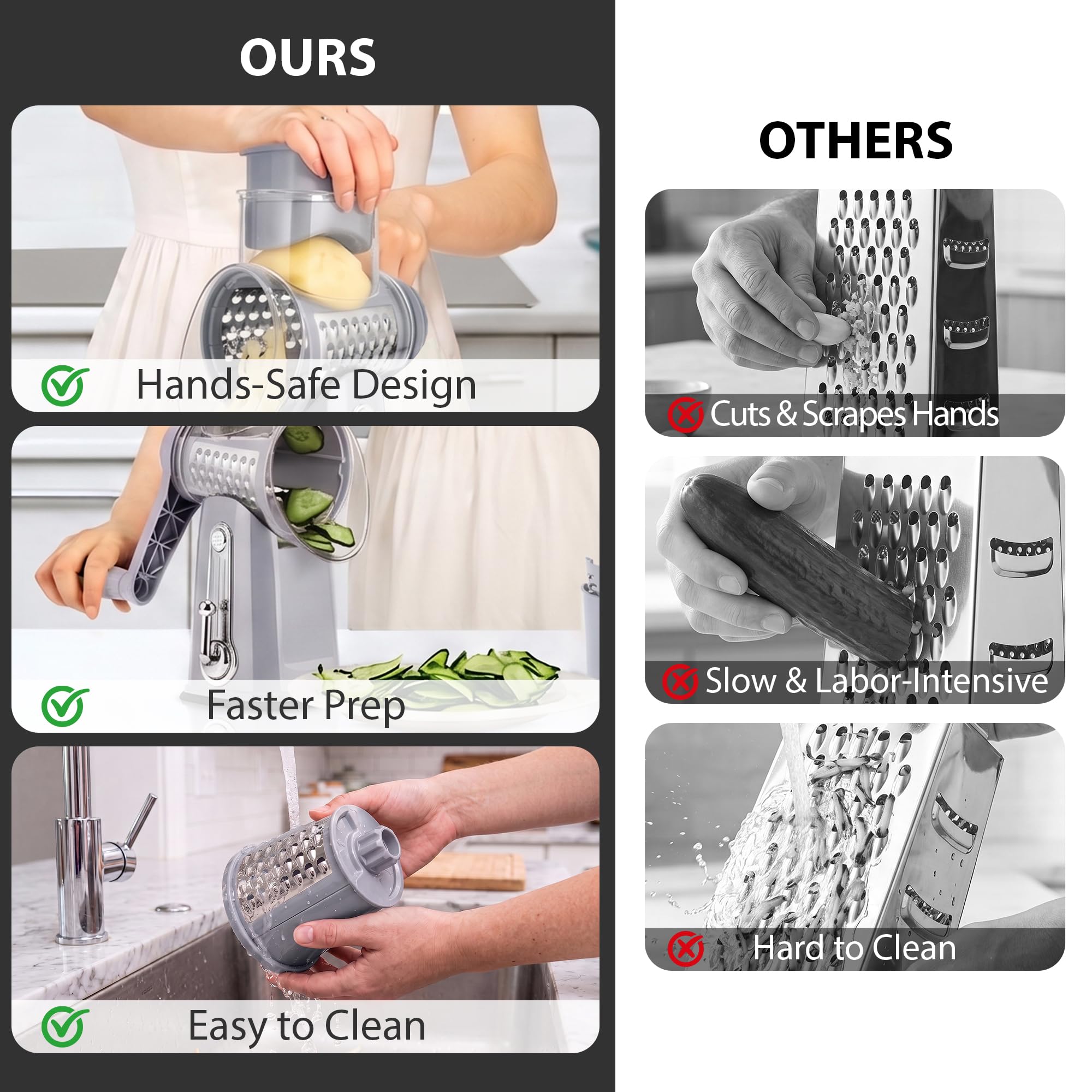SUSTEAS five interchangeable blades displayed with labels for versatile prep
