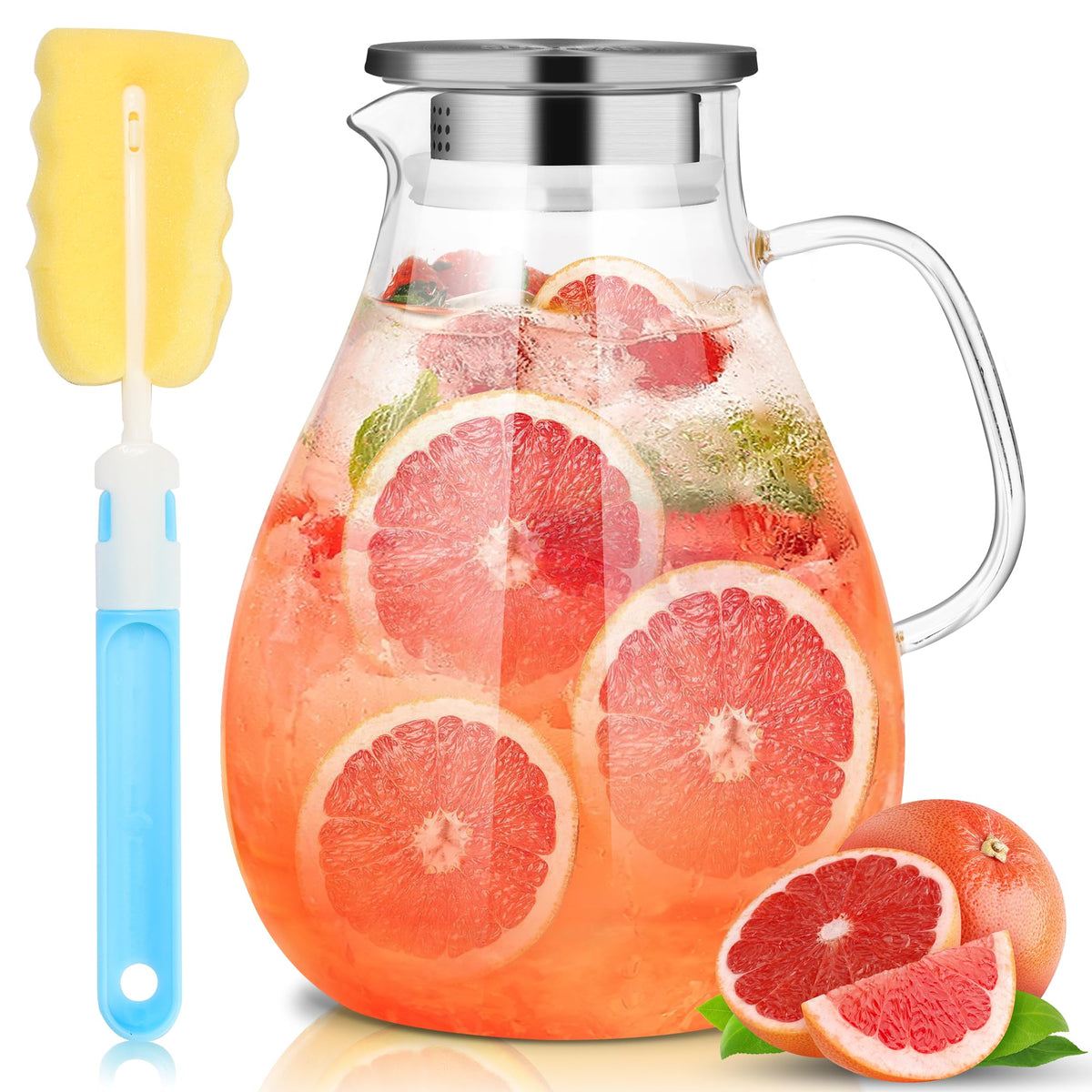 SUSTEAS front view of 3L pitcher showing clear glass and capacity benefit