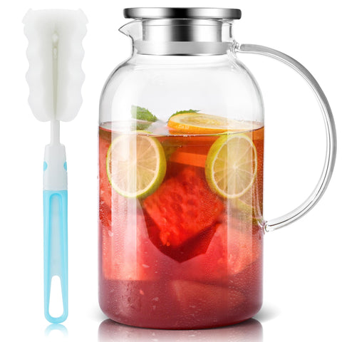 SUSTEAS front view of glass pitcher showing clear borosilicate glass and handle benefit ease of pouring
