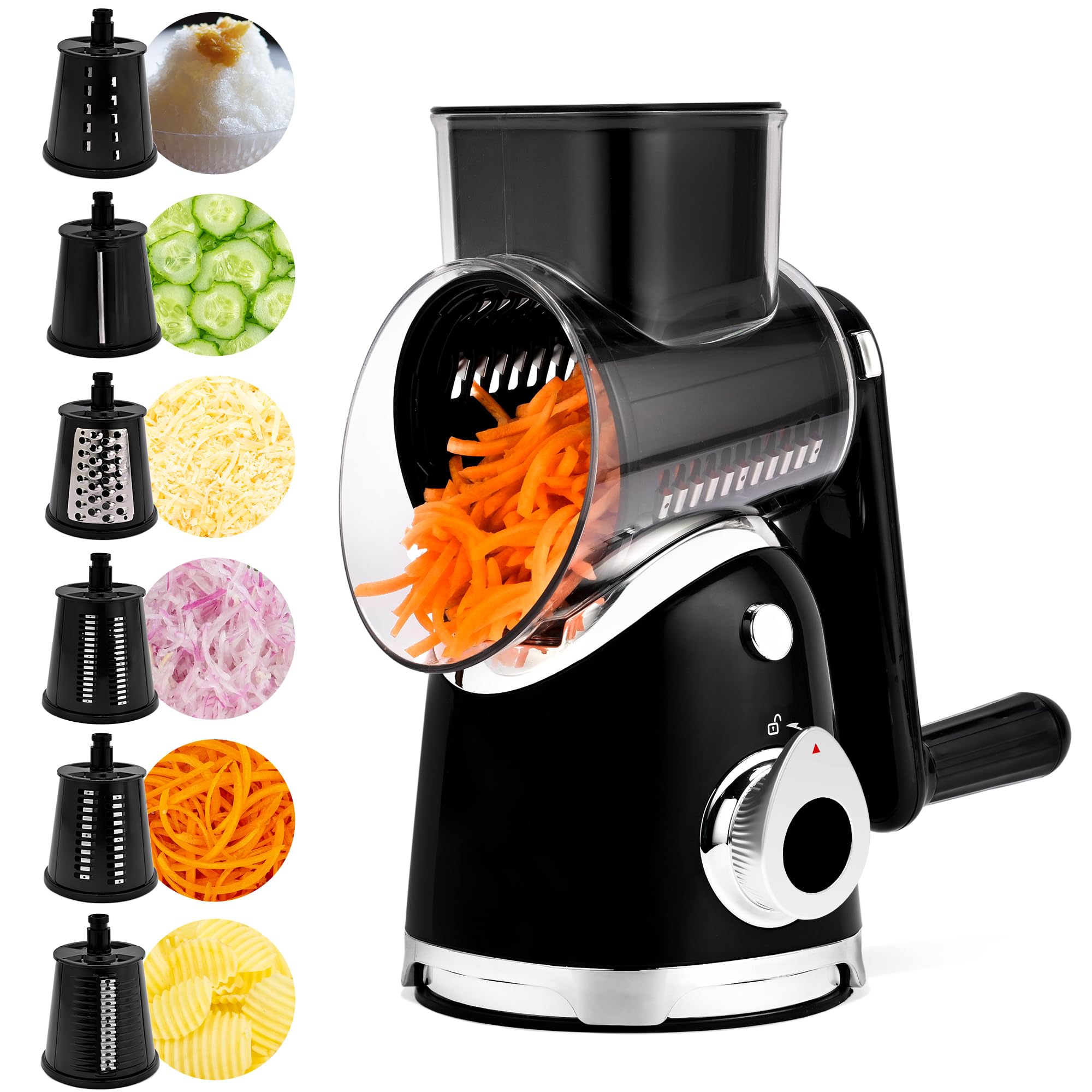 SUSTEAS front view of rotary grater showing feed opening benefit fast prep