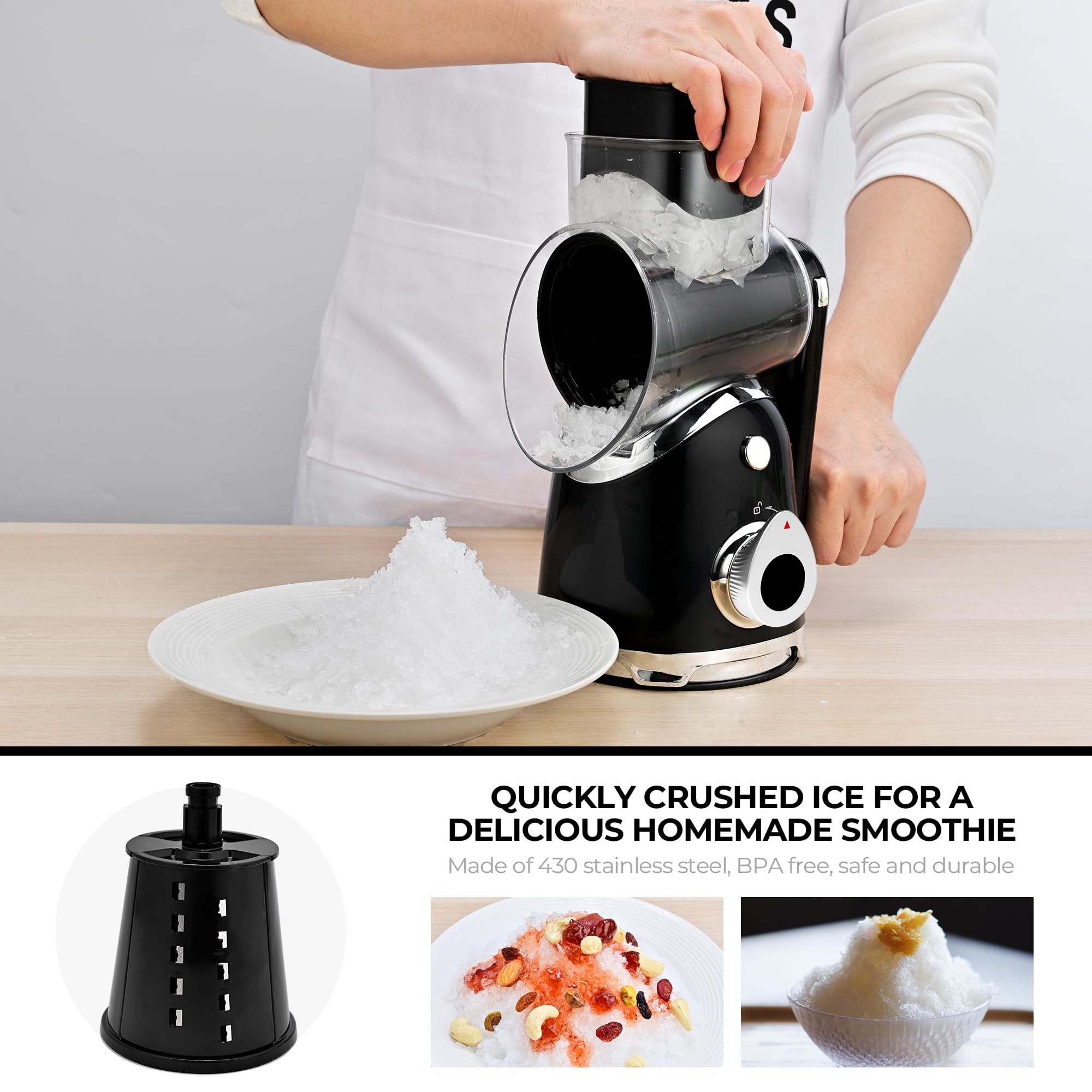 SUSTEAS grater in use shredding Parmesan into a bowl for quick topping