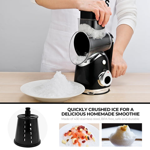 SUSTEAS grater in use shredding Parmesan into a bowl for quick topping