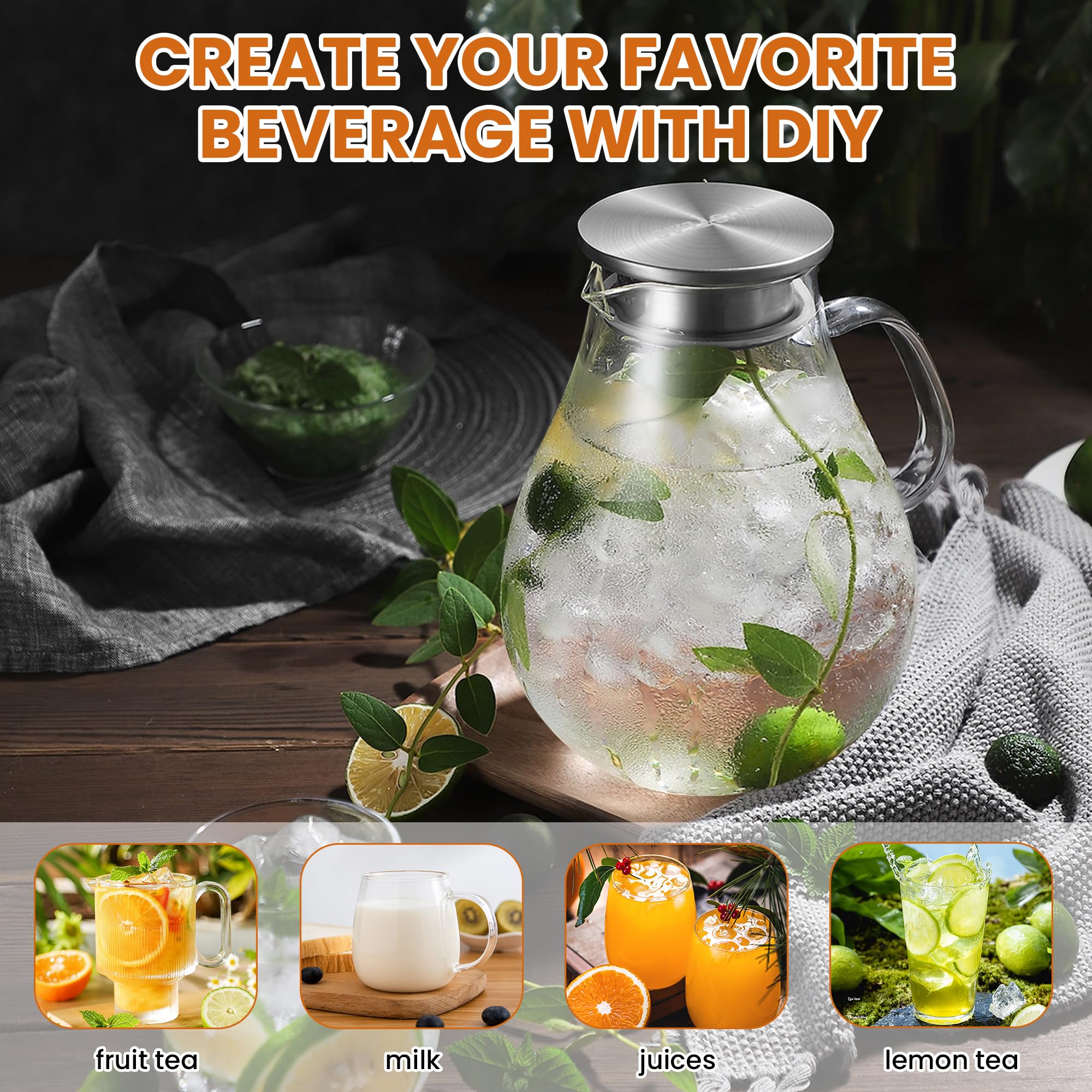 SUSTEAS pitcher pouring iced tea into glasses showing spill-free serving benefit