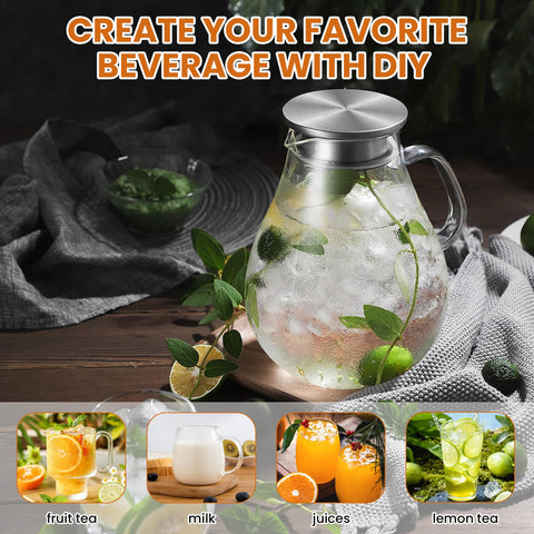 SUSTEAS pitcher pouring iced tea into glasses showing spill-free serving benefit