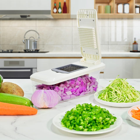 SUSTEAS lifestyle kitchen setting showing the chopper saving time during meal prep