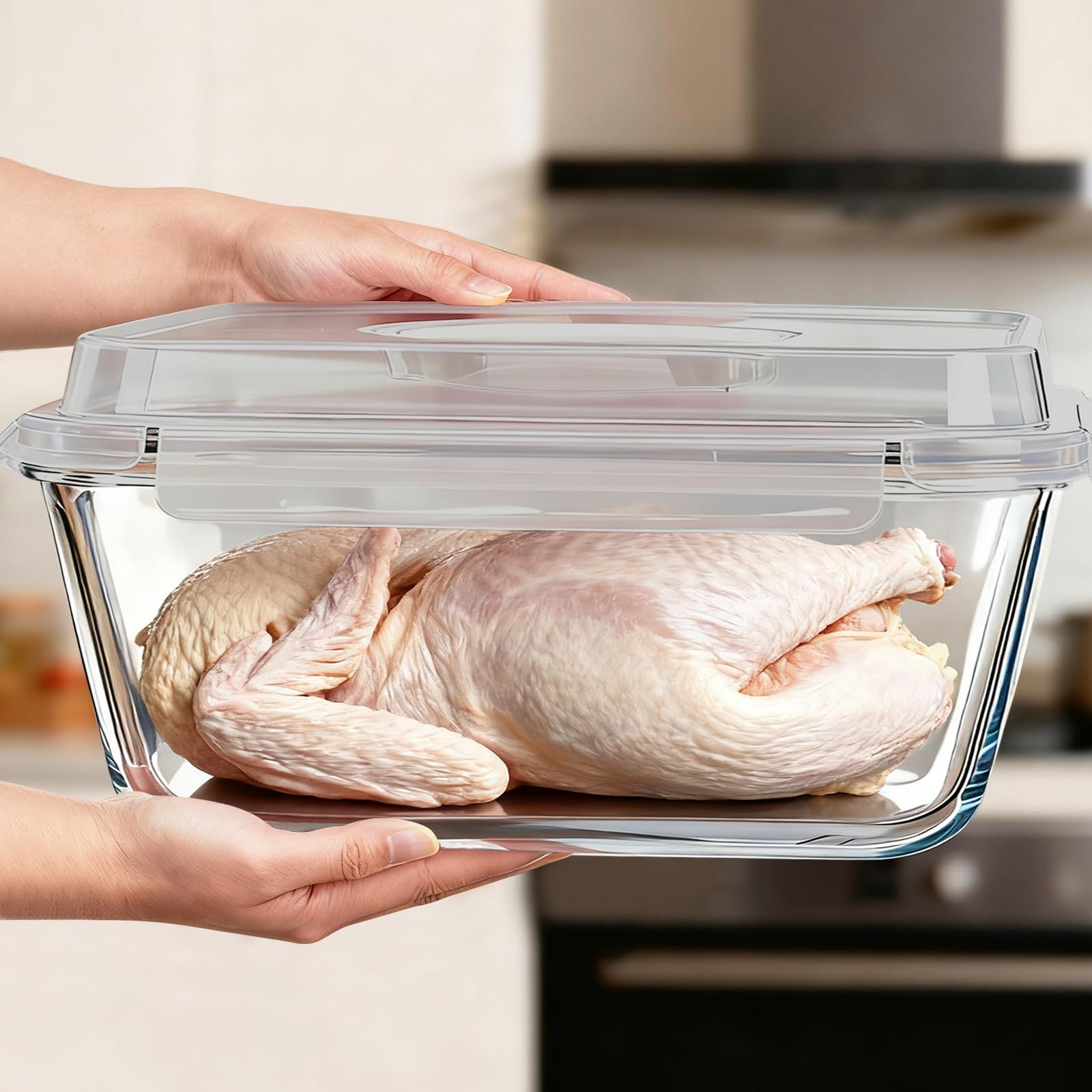 Susukkie glass container in oven with casserole, enabling direct oven use benefit