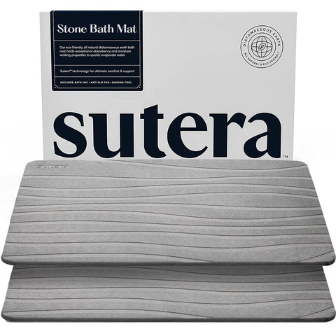 SUTERA front view of gray stone mat showing clean modern design and quick-dry benefit