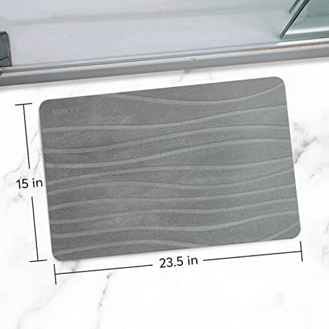 SUTERA mat styled in bathroom showing tidy, dry floor and low-maintenance appeal