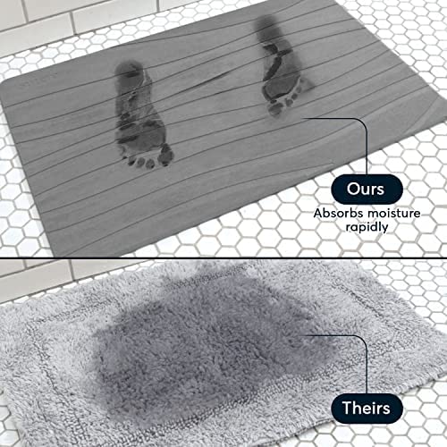 SUTERA mat beside bare foot showing 23.5x15 inch scale and comfortable underfoot