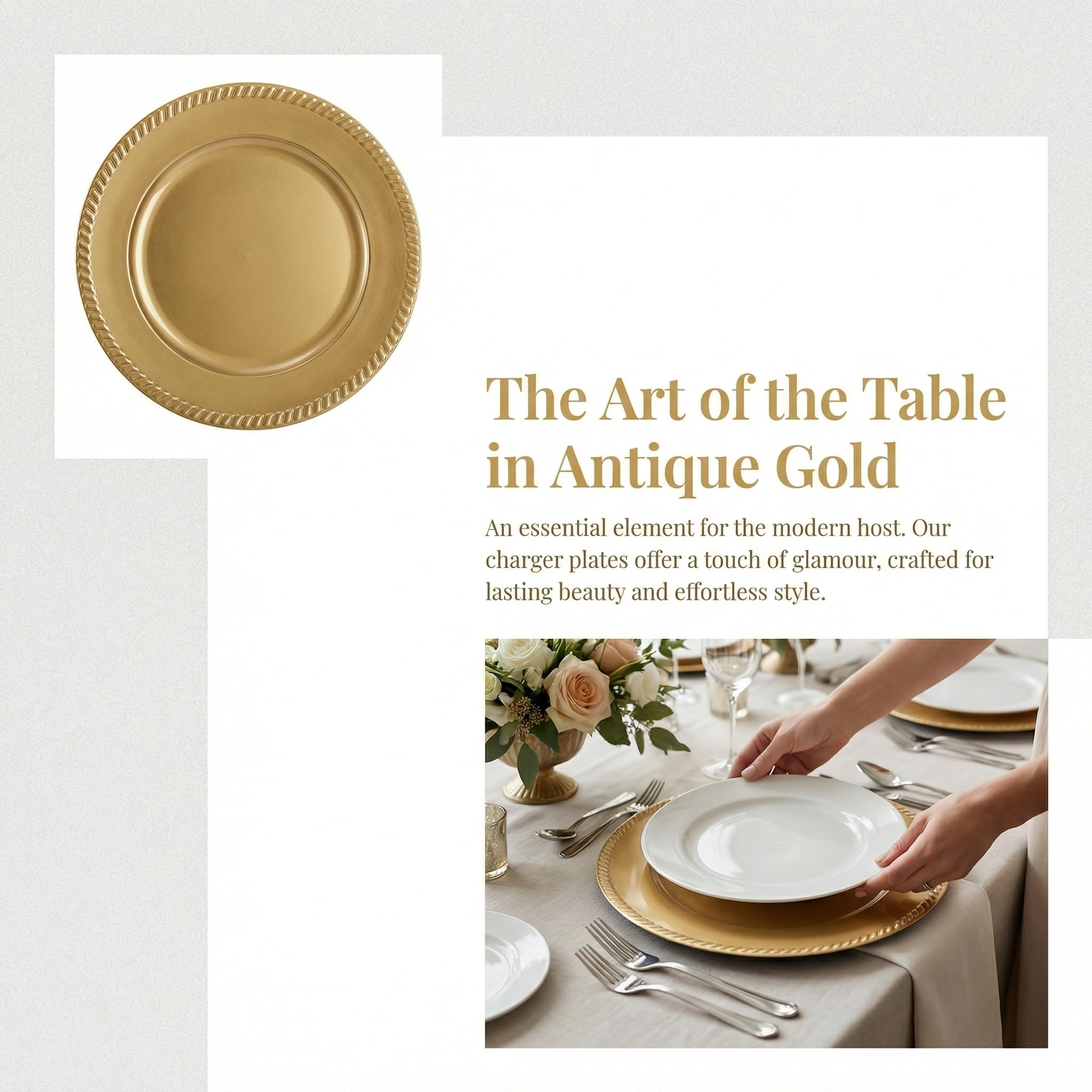 Suwimut chargers in use at a wedding table setting enhancing place presentation