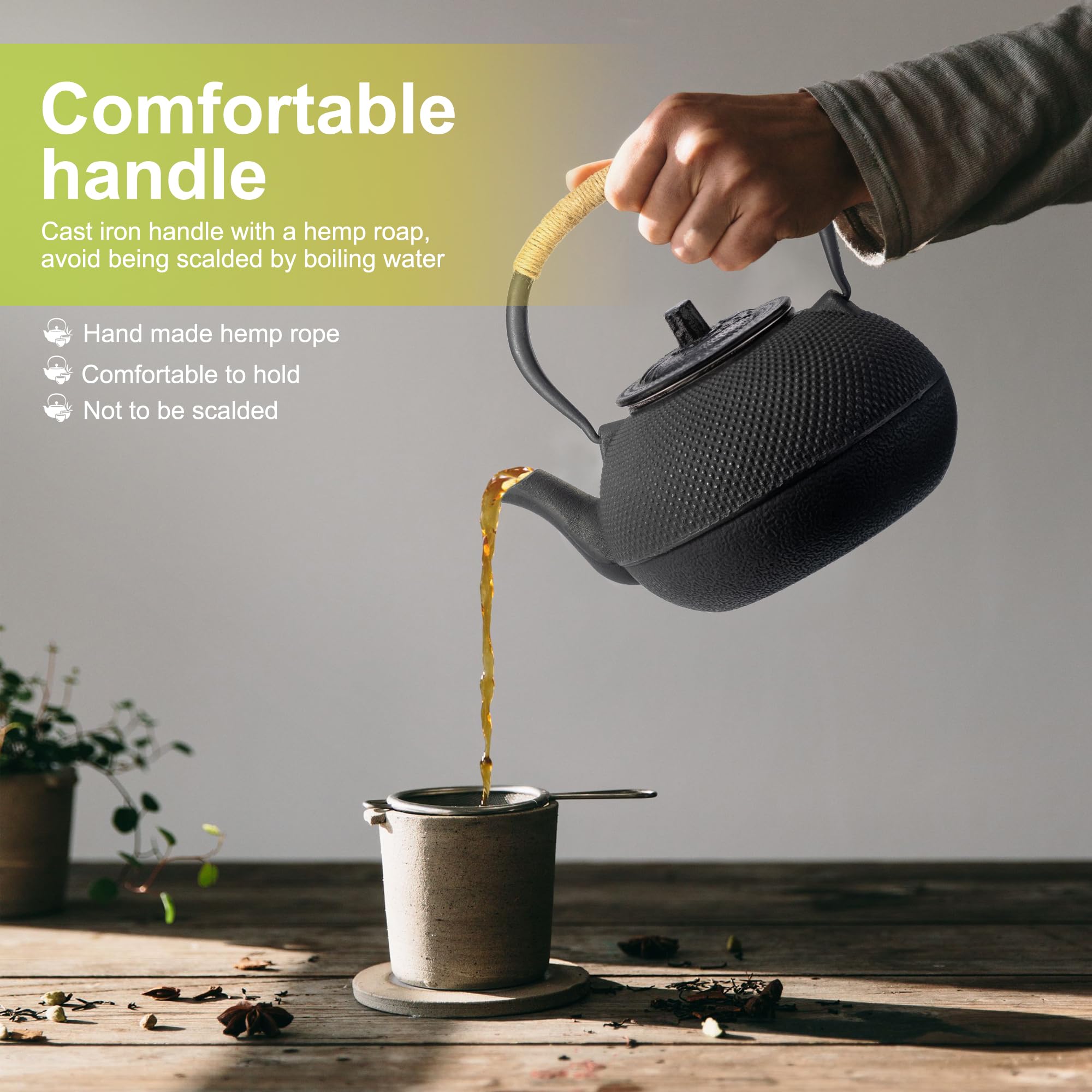 suyika teapot pouring action into cup showing steady pour and serving ease benefit