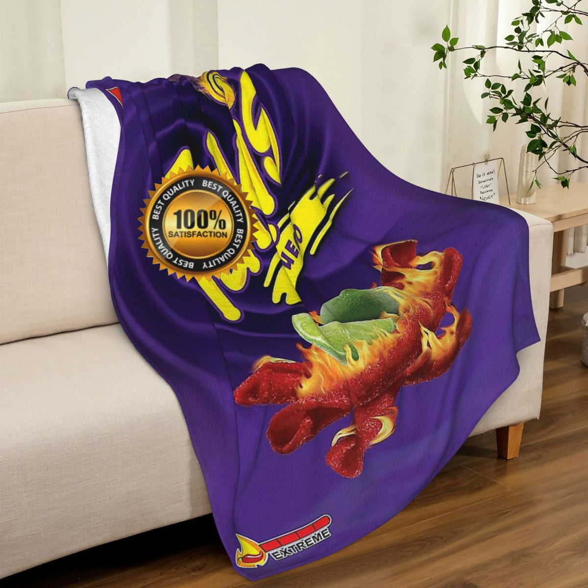 Svjdkwl front view of folded throw shows size and print, easy to spot on couch