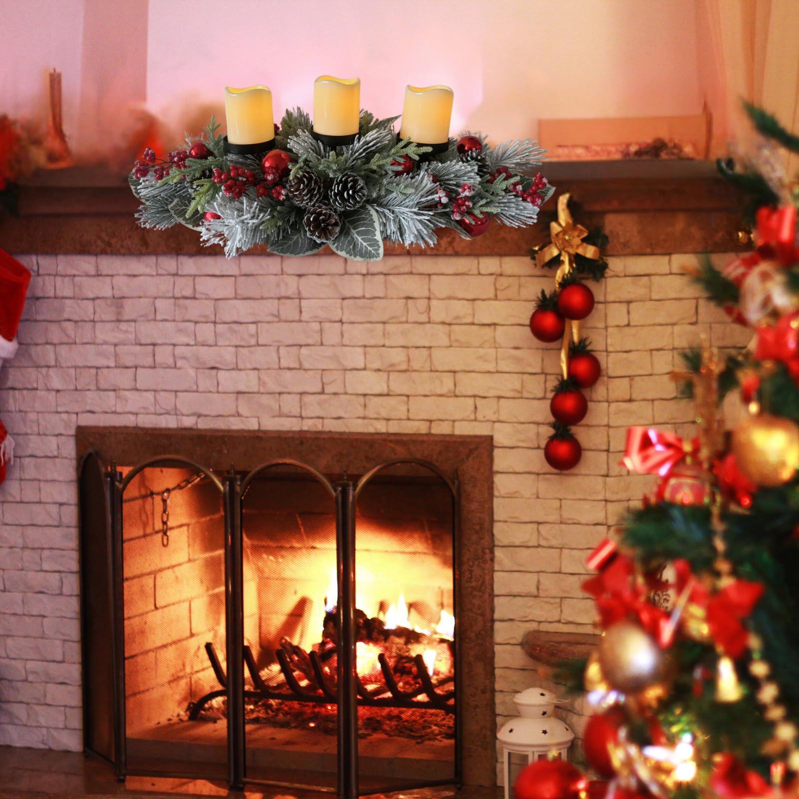 Svndlyn lifestyle scene on mantel creating cozy holiday ambiance for gatherings