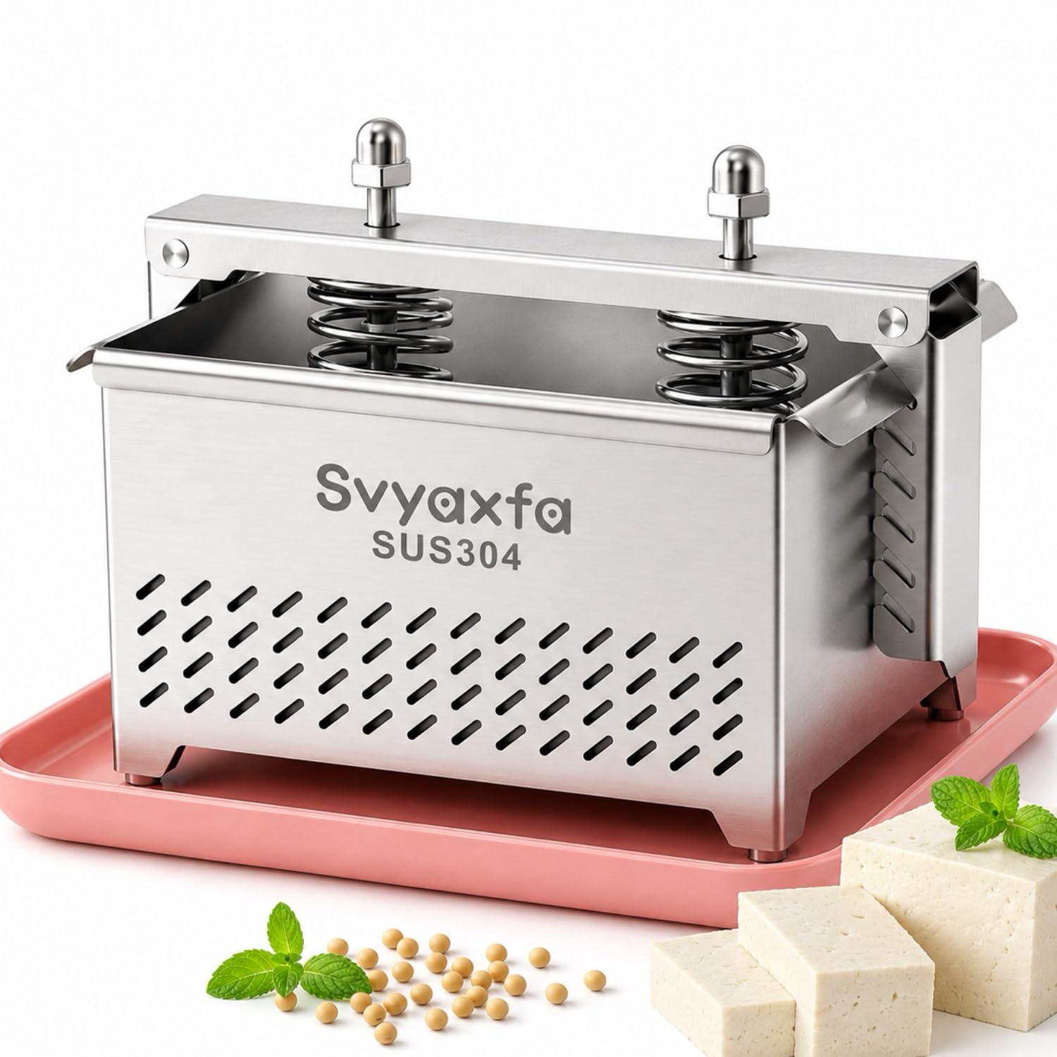 Svyaxfa front view of stainless steel tofu press showing durable build and easy handling