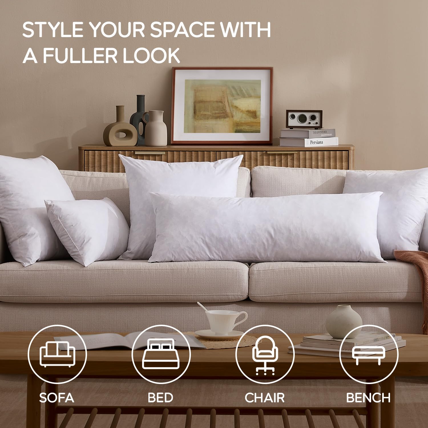 Swandream on a living room sofa showing comfortable lumbar support and styling