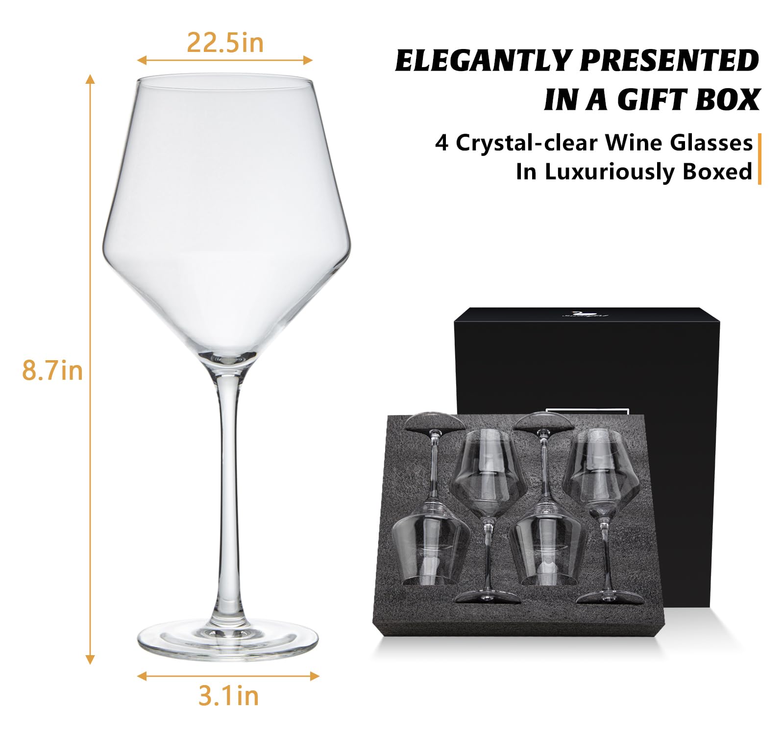 Swanfort long stem profile on table preserving wine temperature and comfortable hold