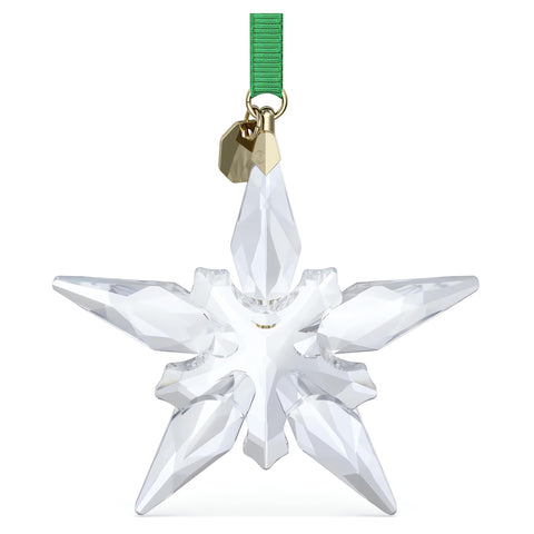 Swarovski grosgrain ribbon and engraved 2025 tag showing elegant finishing