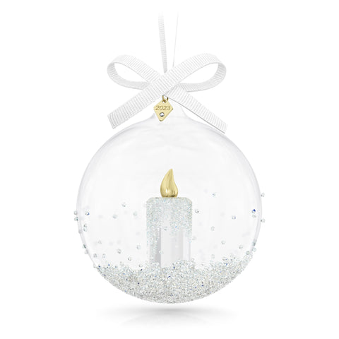 Swarovski ornament front view showing full ball and ribbon, elegant holiday sparkle