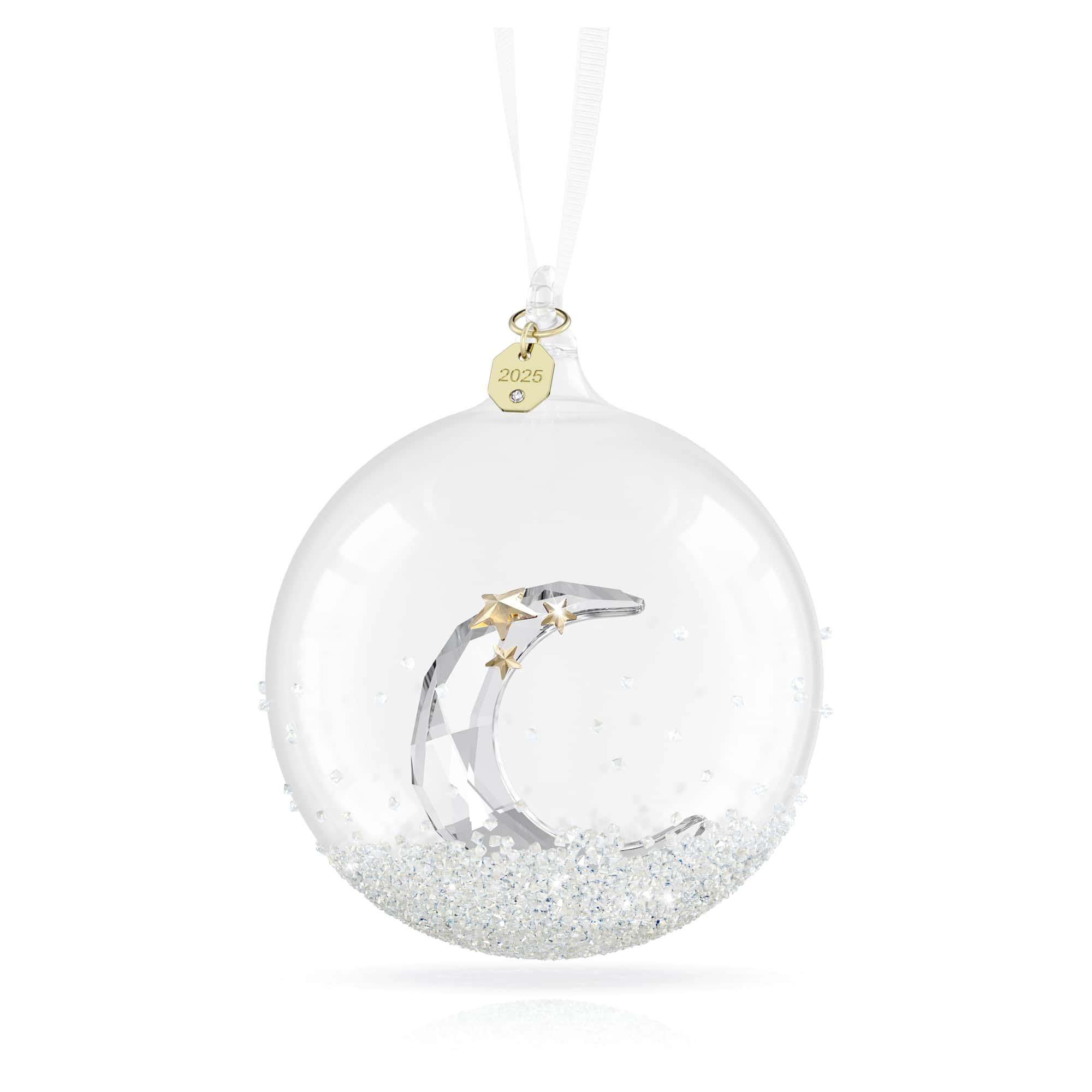 Swarovski front view showing crystal-encrusted globe and soft sparkle benefit