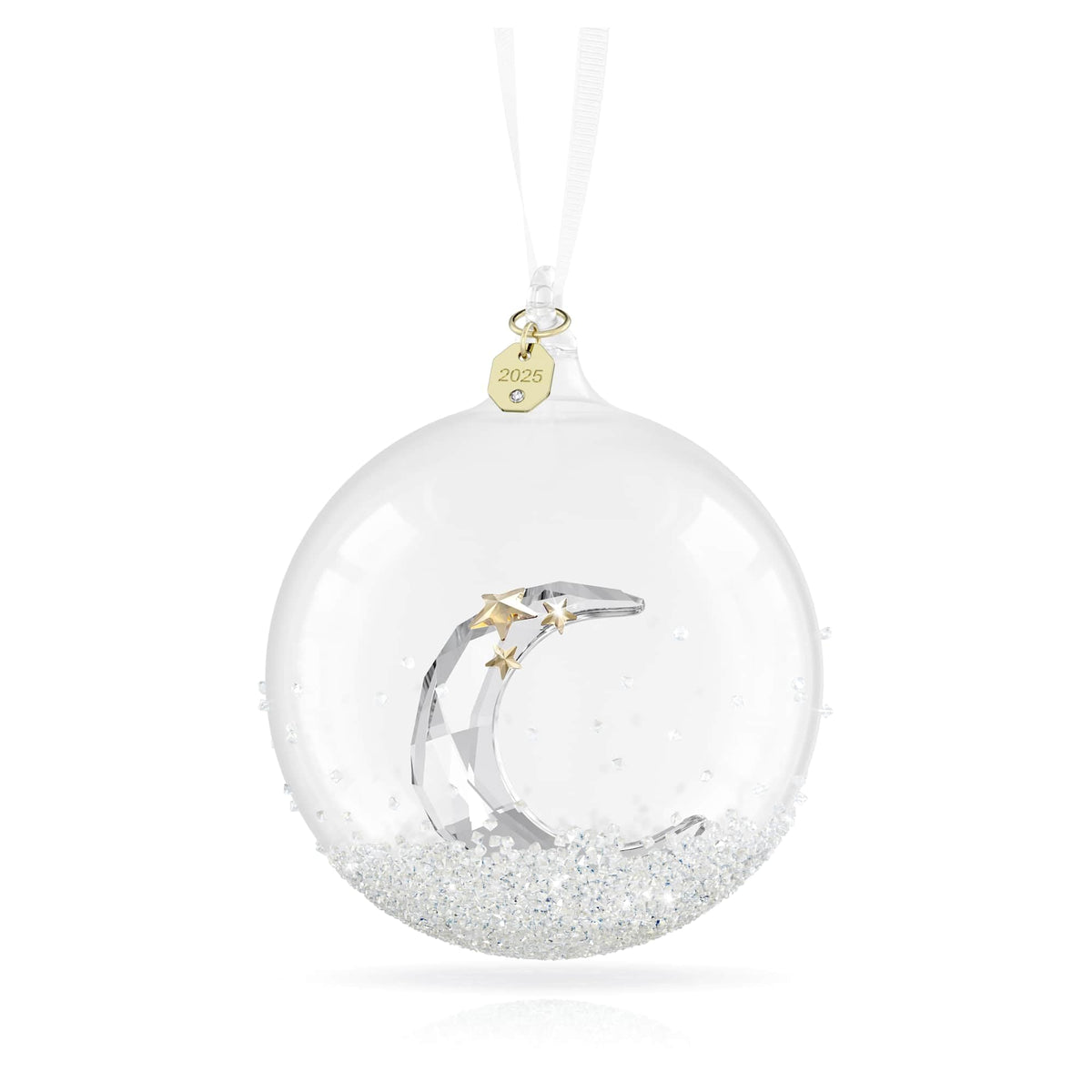 Swarovski front view showing crystal-encrusted globe and soft sparkle benefit