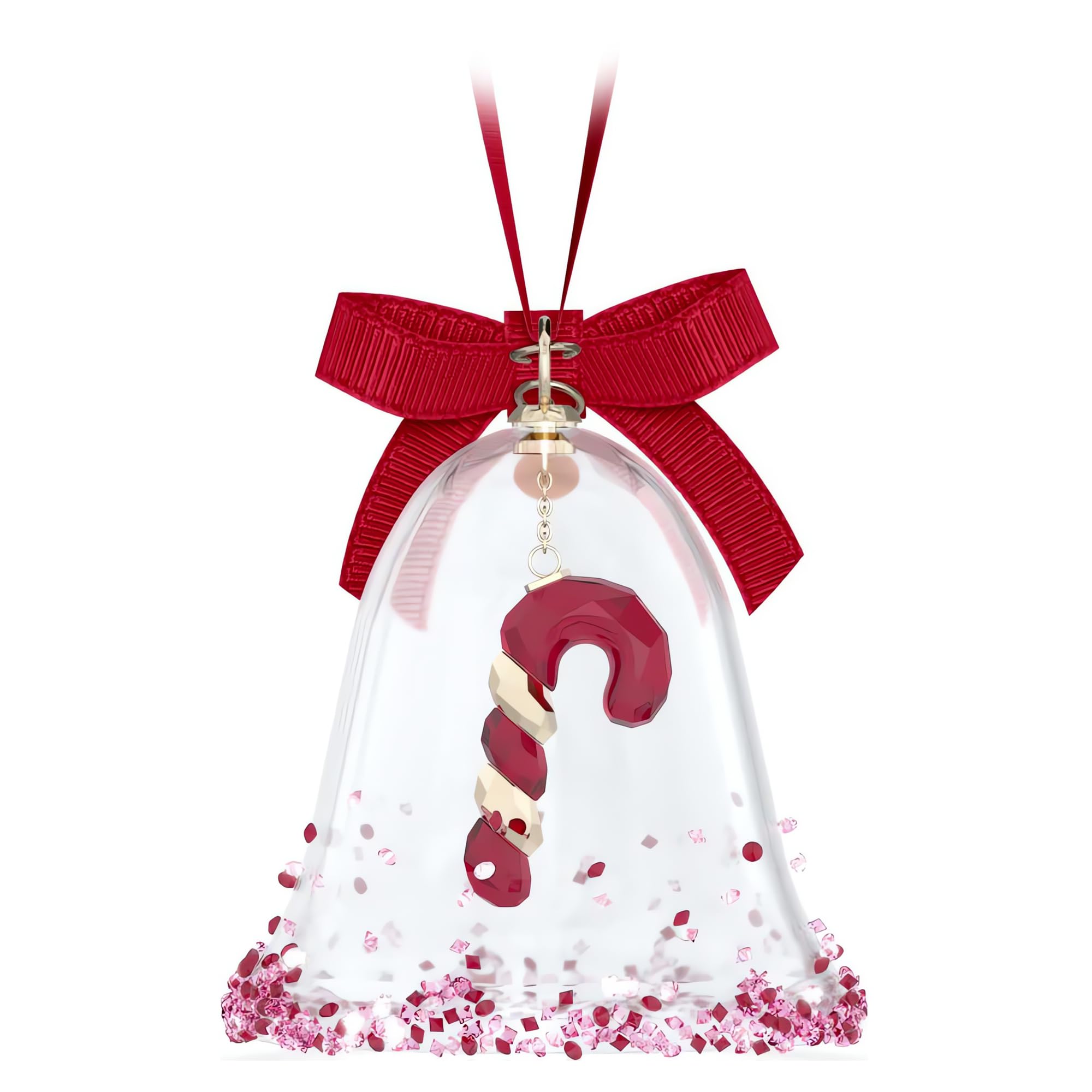 Swarovski Dulcis Bell hanging on tree showing how it enhances holiday décor with shine