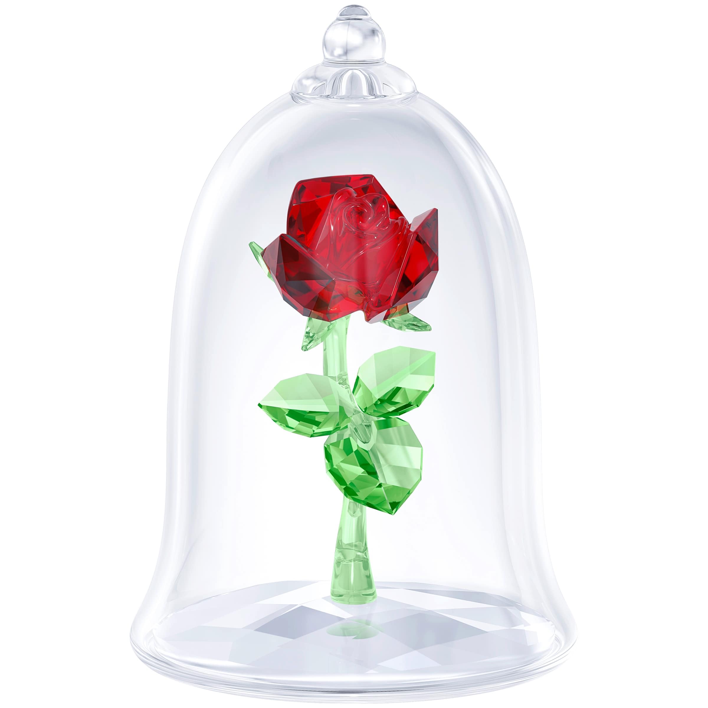 Swarovski front view of enchanted rose showing vibrant red crystal bloom and base