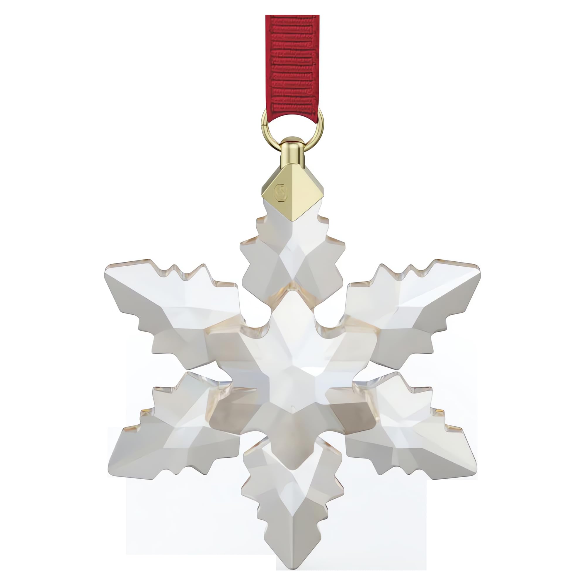 Swarovski ornament hanging by red grosgrain ribbon ready to display