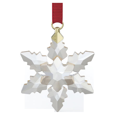 Swarovski ornament hanging by red grosgrain ribbon ready to display