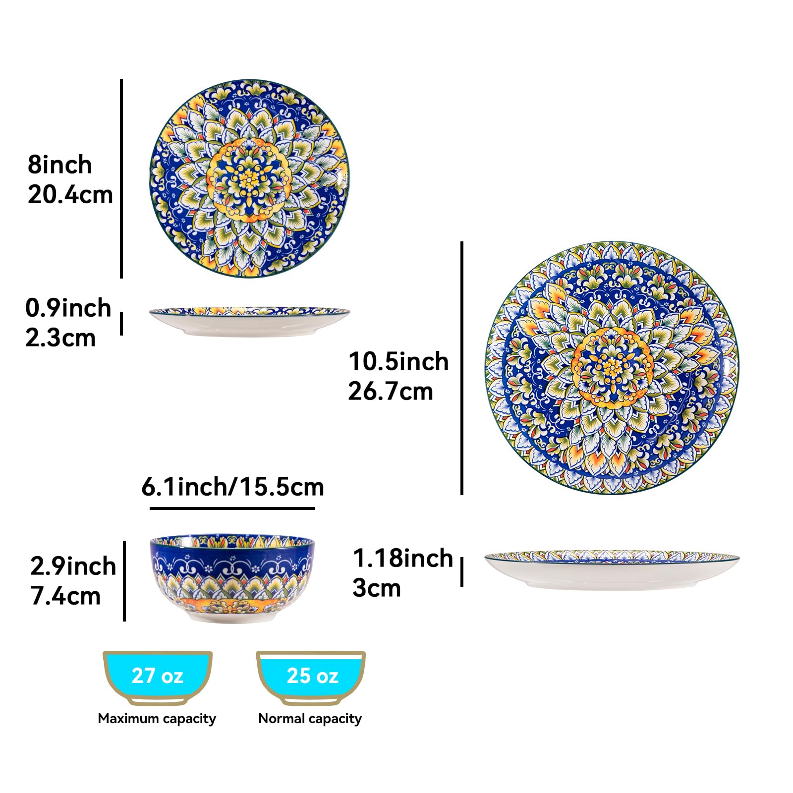 Sweejar Home 27oz bowl filled with salad demonstrating generous capacity and use