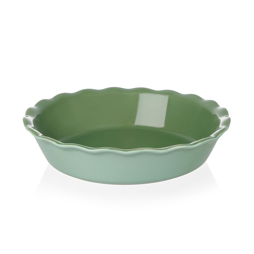 Sweejar Home green pie pan front view showing overall shape and color for attractive baking