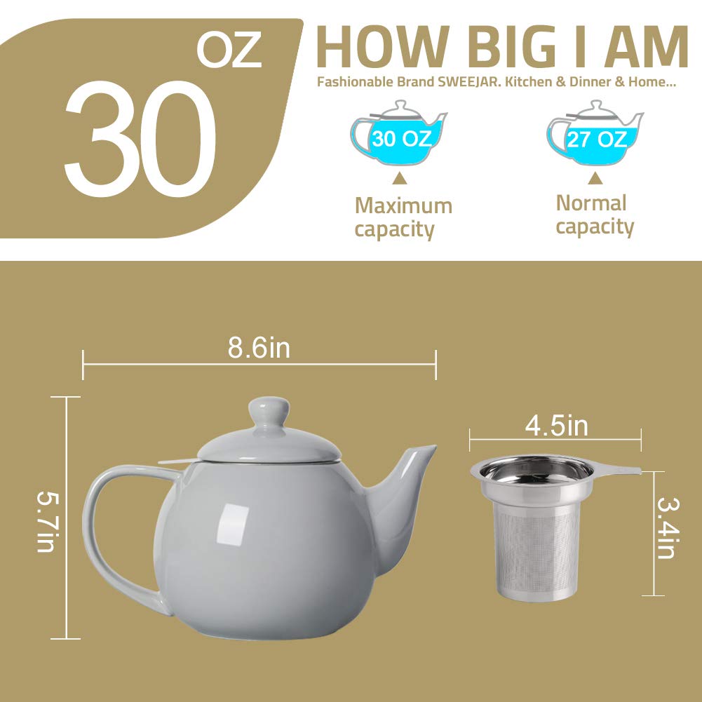 Sweejar Home teapot size comparison with cups highlights 30oz capacity for gatherings