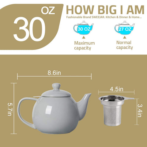 Sweejar Home teapot size comparison with cups highlights 30oz capacity for gatherings