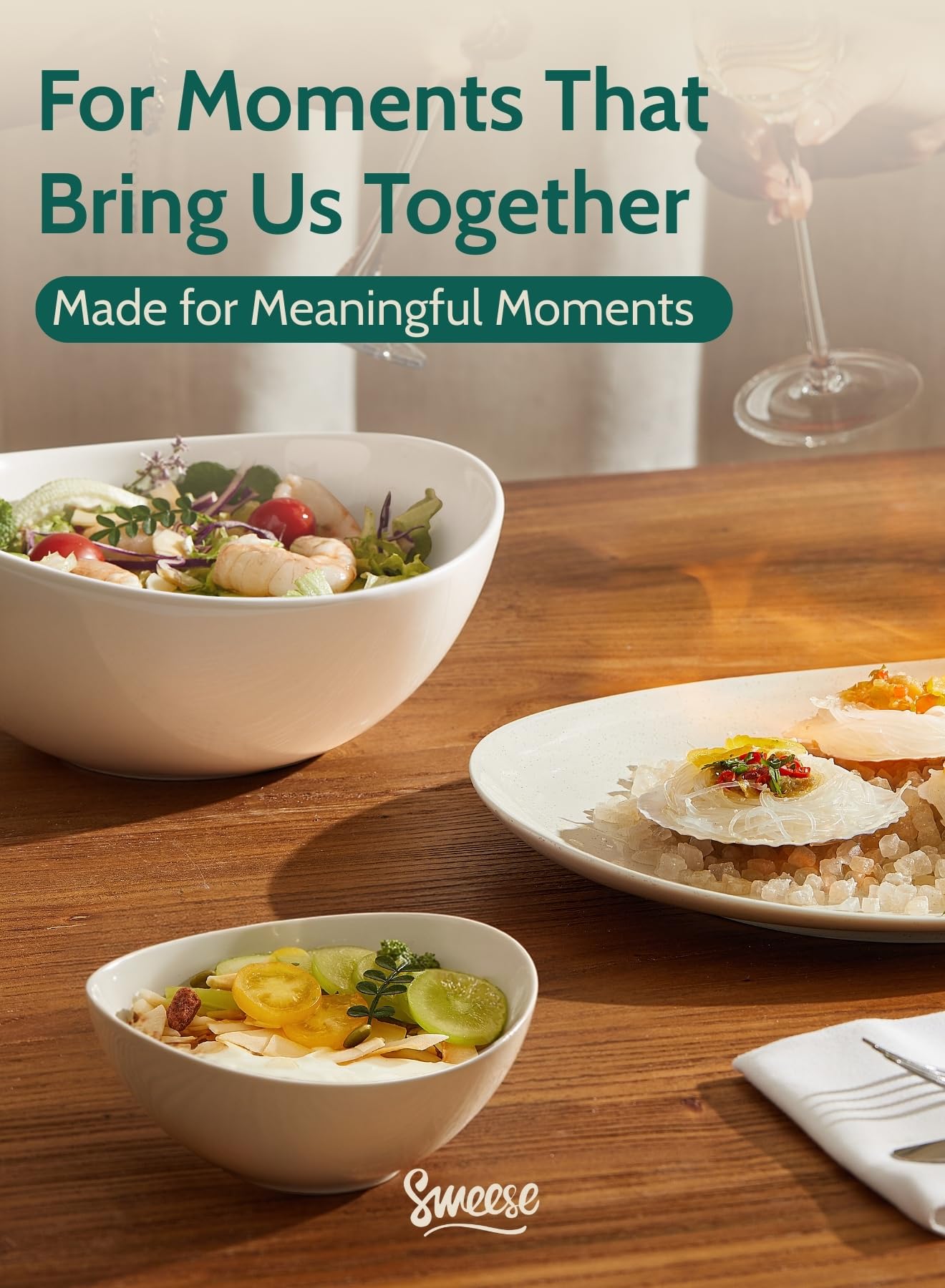 Sweese bowls stacked in cupboard showing nesting that saves kitchen space