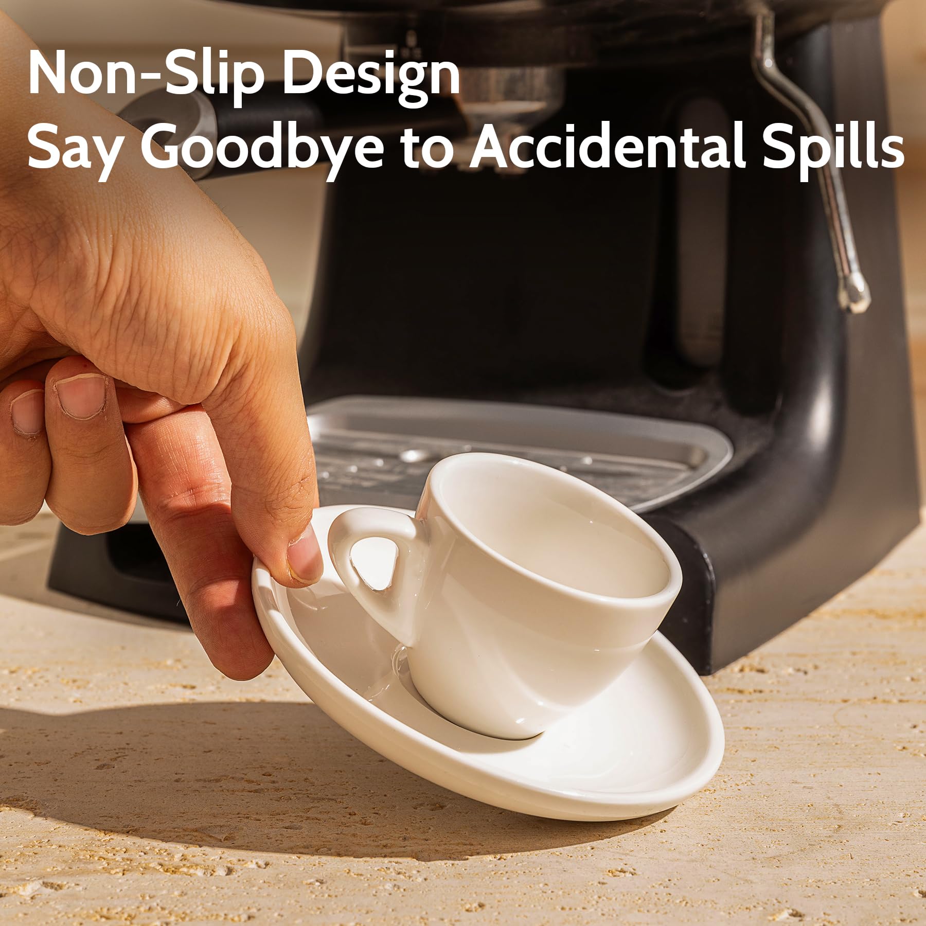 Sweese cup placed on espresso machine tray demonstrating compatibility and stable brewing
