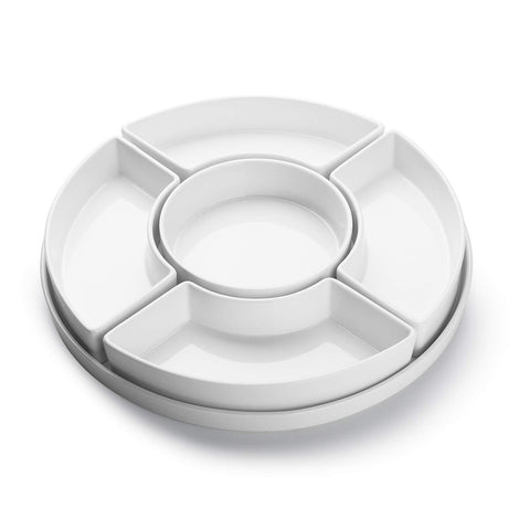Sweese front view of five-compartment relish tray showing elegant presentation benefit