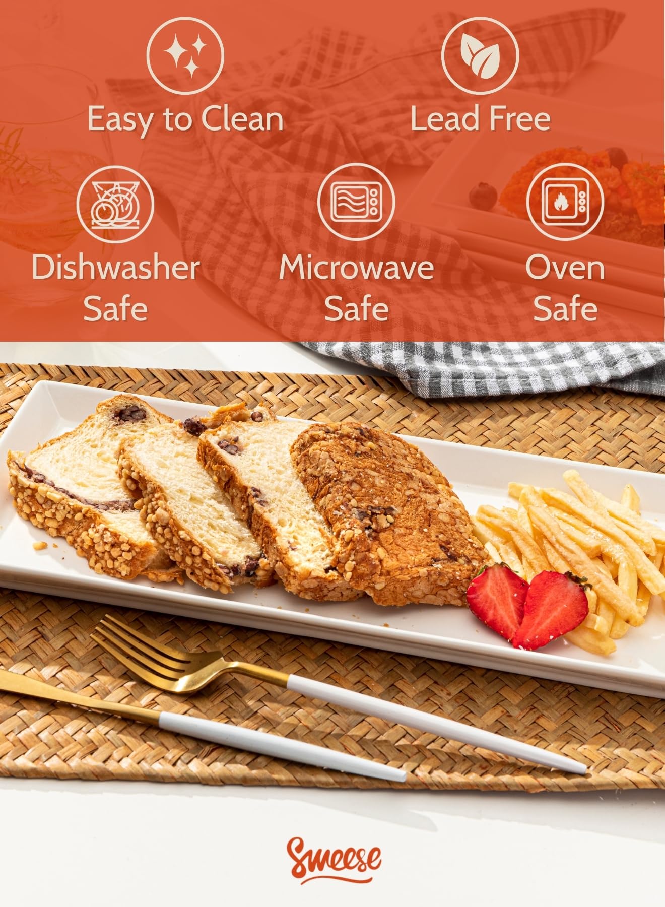 Sweese platter glaze close-up showing smooth surface and stain-resistant porcelain