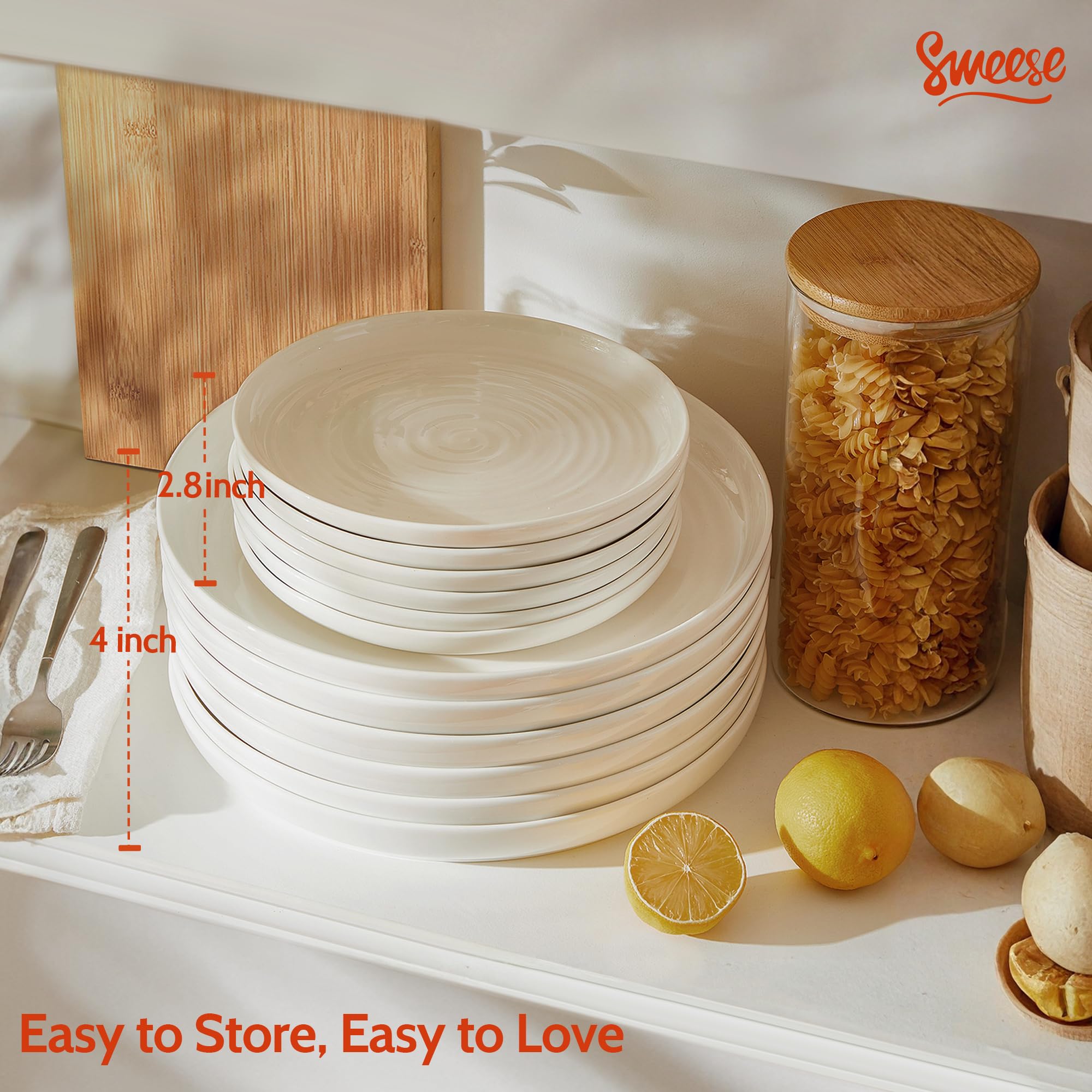 Sweese rim detail showing raised edge and scratch-resistant porcelain for spill control