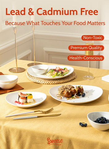 Sweese plate beside fork and knife showing true size and serving benefit